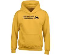 Hippowarehouse Country strong, farmer proud kids children's unisex Hoodie hooded top kids children's unisex Hoodie hooded top 9-11 years Yellow
