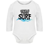 Hippowarehouse Crawl Walk Surf Surfing Baby Vest Bodysuit (Long Sleeve) Boys Girls