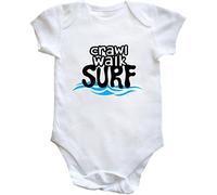 Hippowarehouse Crawl Walk Surf Surfing Baby Vest Bodysuit (Short Sleeve) Boys Girls White