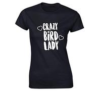 Hippowarehouse Crazy Bird Lady Womens Fitted Short Sleeve t-Shirt (Specific Size Guide in Description) Black