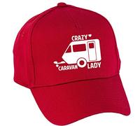 Hippowarehouse Crazy Caravan Lady Baseball Cap hat Premium Printed 5 Panel OneSize Adults Classic Red