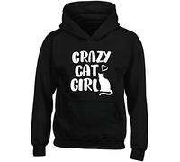 Hippowarehouse Crazy cat Girl Kids Children's Unisex Hoodie Hooded top Black