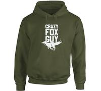 Hippowarehouse Crazy fox guy unisex Hoodie hooded top Olive Green