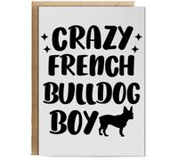 Hippowarehouse Crazy french bulldog boy - dog Personalised Card A6 with envelope for him for her Funny Cards for Men and Women Blank inside option
