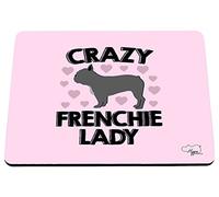 Hippowarehouse Crazy frenchie lady printed mouse mat pad accessory black rubber base 240mm x 190mm x 60mm