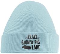 Hippowarehouse Crazy Guinea Pig Lady Embroidered Beanie Hat Blue with Black Stitch