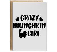 Hippowarehouse Crazy munchkin girl cat Personalised Card A6 with envelope for him for her Funny Cards for Men and Women Blank inside option