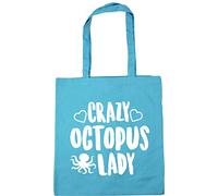 Hippowarehouse Crazy octopus lady Tote Shopping Gym Beach Bag 42cm x38cm, 10 litres
