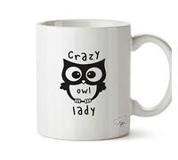 Hippowarehouse Crazy Owl Lady Printed Mug Various Colour Options Ceramic Cup Kitchenware 10oz