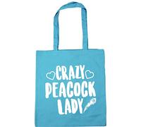 Hippowarehouse Crazy peacock lady Tote Shopping Gym Beach Bag 42cm x38cm, 10 litres