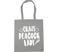 Hippowarehouse Crazy peacock lady Tote Shopping Gym Beach Bag 42cm x38cm, 10 litres