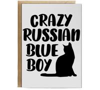 Hippowarehouse Crazy russian blue boy cat Birthday Card A5 Personalised with envelope for him for her Funny Cards for Men and Women Blank inside option