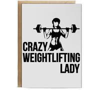 Hippowarehouse Crazy Weightlifting Lady Birthday Card A5 Personalised with envelope for him for her Funny Cards for Men and Women Blank inside option