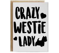 Hippowarehouse Crazy Westie Lady Birthday Card A5 Personalised with envelope for him for her Funny Cards for Men and Women Blank inside option