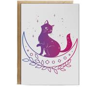 Hippowarehouse Crescent Moon Cat Celestial Starcore Dream Fantasy Personalised Card A5 with envelope for him for her Funny Cards for Men and Women Blank inside option