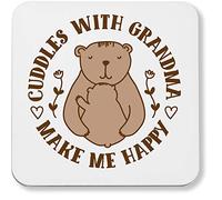 Hippowarehouse Cuddles With Grandma Make Me Happy Bear Hug printed coaster gloss finish durable backing 9cm x 9cm 2 pack