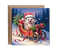 Hippowarehouse Cute Baby Hedgehog in Santas Sleigh Christmas Card Adorable Festive Greeting Personalised Card. 15cm x 15cm with envelope for him for her Funny Cards for Men and Women Blank inside