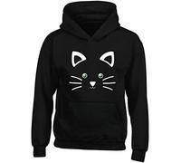 Hippowarehouse Cute Kitty Cat Face Kids Children's Unisex Hoodie Hooded top Black