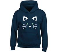 Hippowarehouse Cute Kitty Cat Face kids children's unisex Hoodie hooded top Navy
