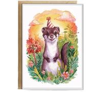 Hippowarehouse cute Weasel birthday hat Birthday Card A5 Personalised with envelope for him for her Funny Cards for Men and Women Blank inside option