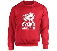 Hippowarehouse Cymru am Byth Wales Unisex Jumper Sweatshirt Pullover (Specific Size Guide in Description) Red