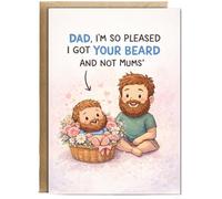 Hippowarehouse Dad, I'm so pleased I got your beard and not mums, father's day Personalised Card A5 with envelope for him for her Funny Cards for Men and Women Blank inside option