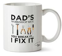 Hippowarehouse Dad's Workshop Mug, You Break it I fix it Printed Mug Various Colour Options Ceramic Cup Kitchenware 10oz