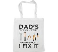 Hippowarehouse Dad's workshop mug, you break it I fix it Tote Shopping Gym Beach Bag 42cm x38cm, 10 litres