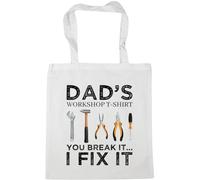 Hippowarehouse Dad's workshop t-shirt, you break it I fix it Tote Shopping Gym Beach Bag 42cm x38cm, 10 litres