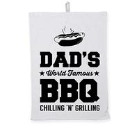 Hippowarehouse Dad's world famous bbq hot dog chilling 'n' grilling Tea Towel Eco Printed Dish Cloth Kitchen accessory 50cmx70cm 100% Cotton