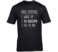 Hippowarehouse Daily Routine - Wake Up, Be Awesome, Go to Bed Unisex Short Sleeve t-Shirt (Specific Size Guide in Description) Black
