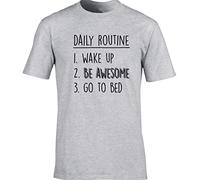 Hippowarehouse Daily Routine - Wake Up, Be Awesome, Go to Bed Unisex Short Sleeve t-Shirt (Specific Size Guide in Description) Grey