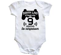 Hippowarehouse Damn Lag It Took Me Nine Months to Respawn Baby Vest Bodysuit (Short Sleeve) Boys Girls White