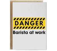 Hippowarehouse Danger Barista at work Personalised Card A6 with envelope for him for her Funny Cards for Men and Women Blank inside option