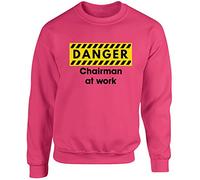 Hippowarehouse Danger Chairman at Work Unisex Jumper Sweatshirt Pullover (Specific Size Guide in Description) Fuchsia Pink