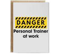 Hippowarehouse Danger Personal Trainer at work Birthday Card A5 Personalised with envelope for him for her Funny Cards for Men and Women Blank inside option