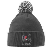 Hippowarehouse David Meowie Embroidered Beanie Hat with Bobble Grey