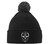 Hippowarehouse Day of The Dead Skull 2 Embroidered Beanie Hat with Bobble Black