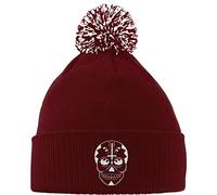 Hippowarehouse Day of The Dead Skull 2 Embroidered Beanie Hat with Bobble Maroon