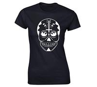 Hippowarehouse Day of The Dead Skull 2 Womens Fitted Short Sleeve t-Shirt (Specific Size Guide in Description) Black