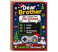 Hippowarehouse Dear brother all I want for Christmas is pixel game Card - A6 with envelope for him for her Funny Cards for Men and Women