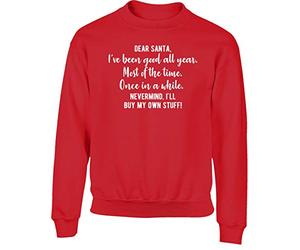 Hippowarehouse Dear Santa, Ive Been Good All Year. Most of The time. Once in a While. Nevermind, I?ll Buy My own Stuff! Kids Children's Unisex Jumper Sweatshirt Pullover Red