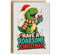 Hippowarehouse Dinosaur have a roarsome christmas Personalised Card A5 with envelope for him for her Funny Cards for Men and Women Blank inside option