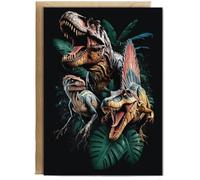 Hippowarehouse Dinosaurs T-Rex velociraptor Spinosaurus roaring Personalised Card A6 with envelope for him for her Funny Cards for Men and Women Blank inside option