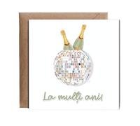 Hippowarehouse disco ball with champaign La mulți ani! romanian happy birthday Personalised Card. 15cm x 15cm with envelope for him for her Funny Cards for Men and Women Blank inside option