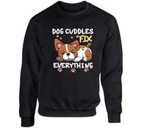 Hippowarehouse Dog Cuddles Fix Everything Gift for Him Her Daughter Son Dad Mum Unisex Jumper Sweatshirt Pullover (Specific Size Guide in Description) Black