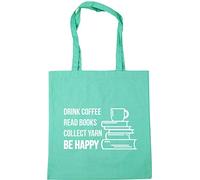 Hippowarehouse Drink Coffee Read Books Collect Yarn Be Happy Tote Shopping Gym Beach Bag 42cm x38cm, 10 litres