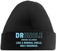 Hippowarehouse Druncle Like A Normal Uncle Embroidered Beanie Hat Black with Baby Blue Stitch