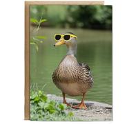 Hippowarehouse Duck in Bright Yellow Shades Birthday Card A5 Personalised with envelope for him for her Funny Cards for Men and Women Blank inside option