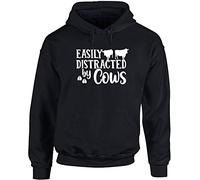 Hippowarehouse Easily Distracted by Cows Unisex Hoodie Hooded top (Specific Size Guide in Description) Black